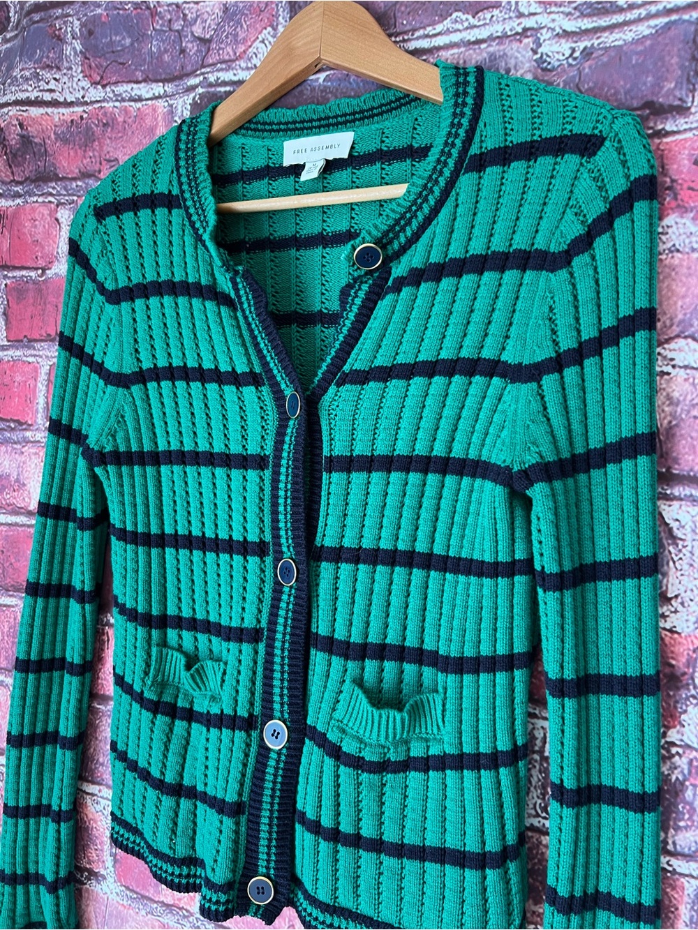 Free Assembly Green Striped Textured Stitch Cardigan Sweater - Picture 5 of 5